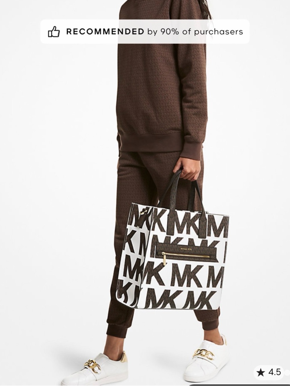 Authentic Michael Kors White and Brown MK Monogram Tote with Gold Hardware - Picture 5 of 5